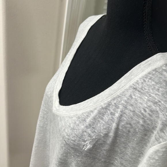 Polo White Linen Short Sleeve V-Neck Logo Top - Picture 5 of 9